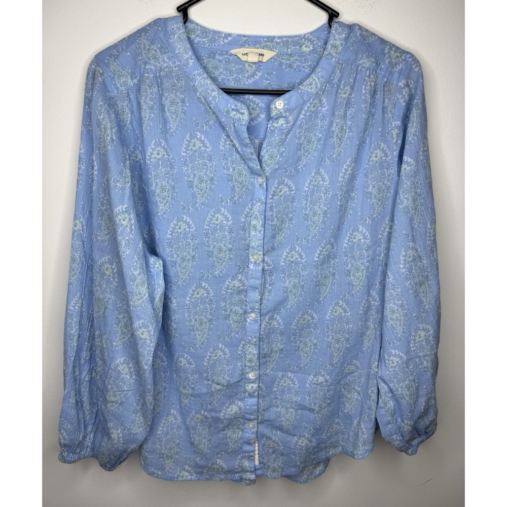 Lucky Shirt  Womens‎ Medium Blue Paisley  Blouse Boho Button Front Relaxed Flowy
